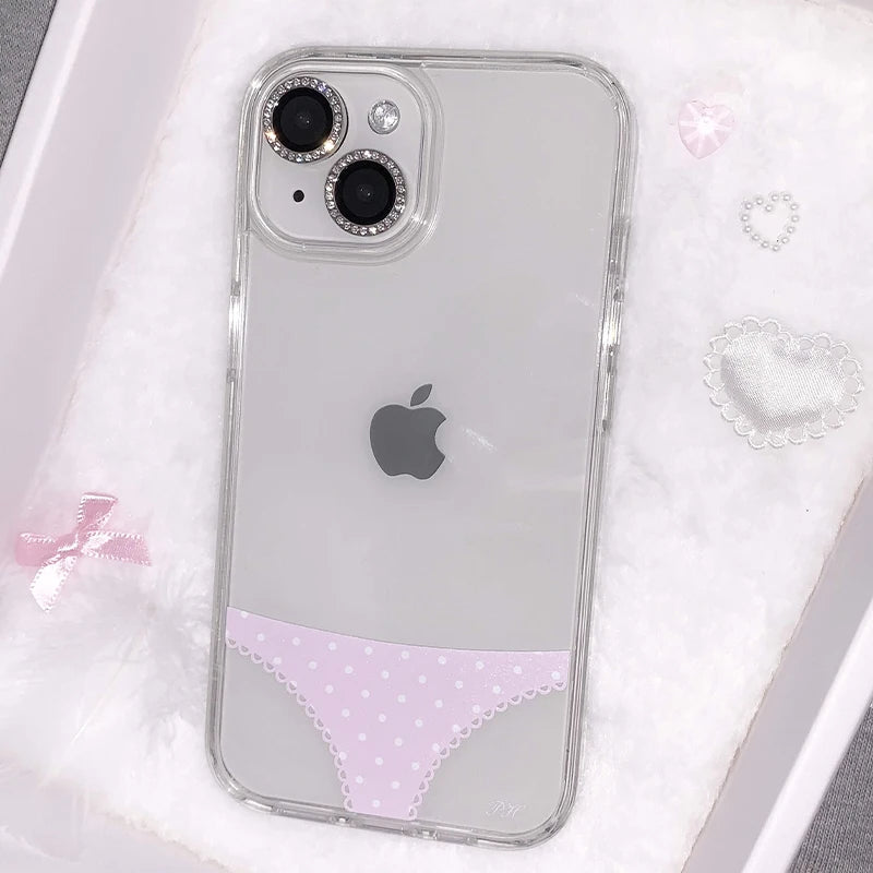 Korean Hottie Pink Polka Dots Panties Phone Case For iPhone 17 Air 16 Pro Max 15 14 Plus 13 12 11 Shockproof Silicone Back Cover