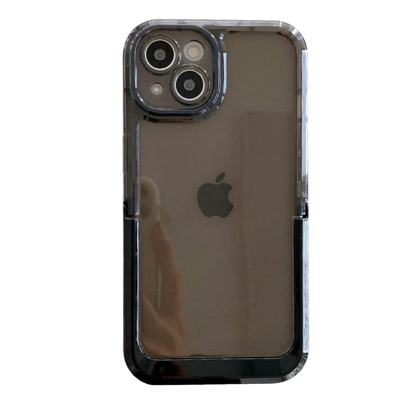 Simple Candy Color Foldable Holder Stand Case For iPhone 16 Pro Max 17 15 14 13 12 11 Clear Shockproof TPU Back Cover