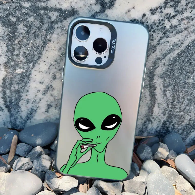 Funny Cartoon Alien Laser Phone Case for iPhone 17 14 11 Pro Max 16 15 Pro Max 13 12 Mini Pro Max 16 15 14 Plus Shockproof Cover