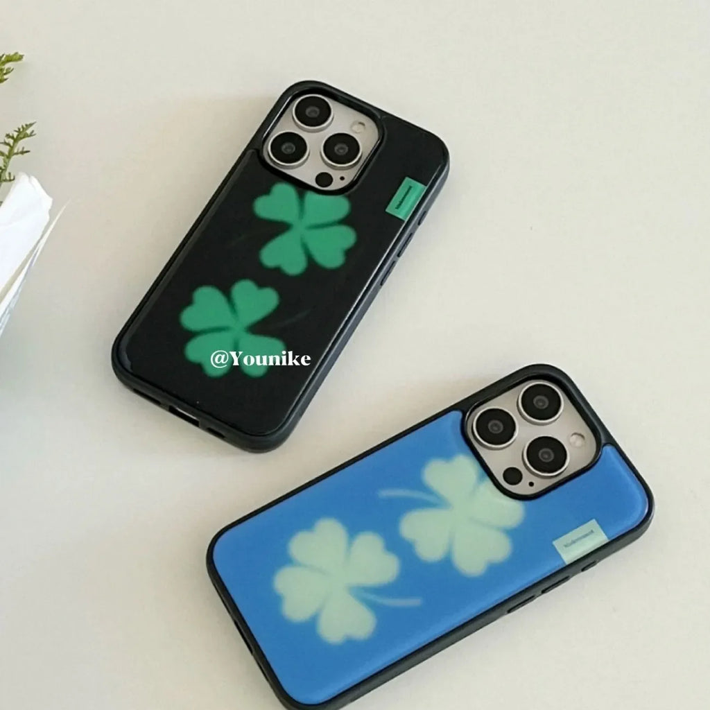 Lucky Four Leaf Clover Cute Kawaii Drop Glue Phone Case For iPhone 17 AIR 16 15 14 13 12 11 Pro MAX Plus Y2K Minimalism Cover