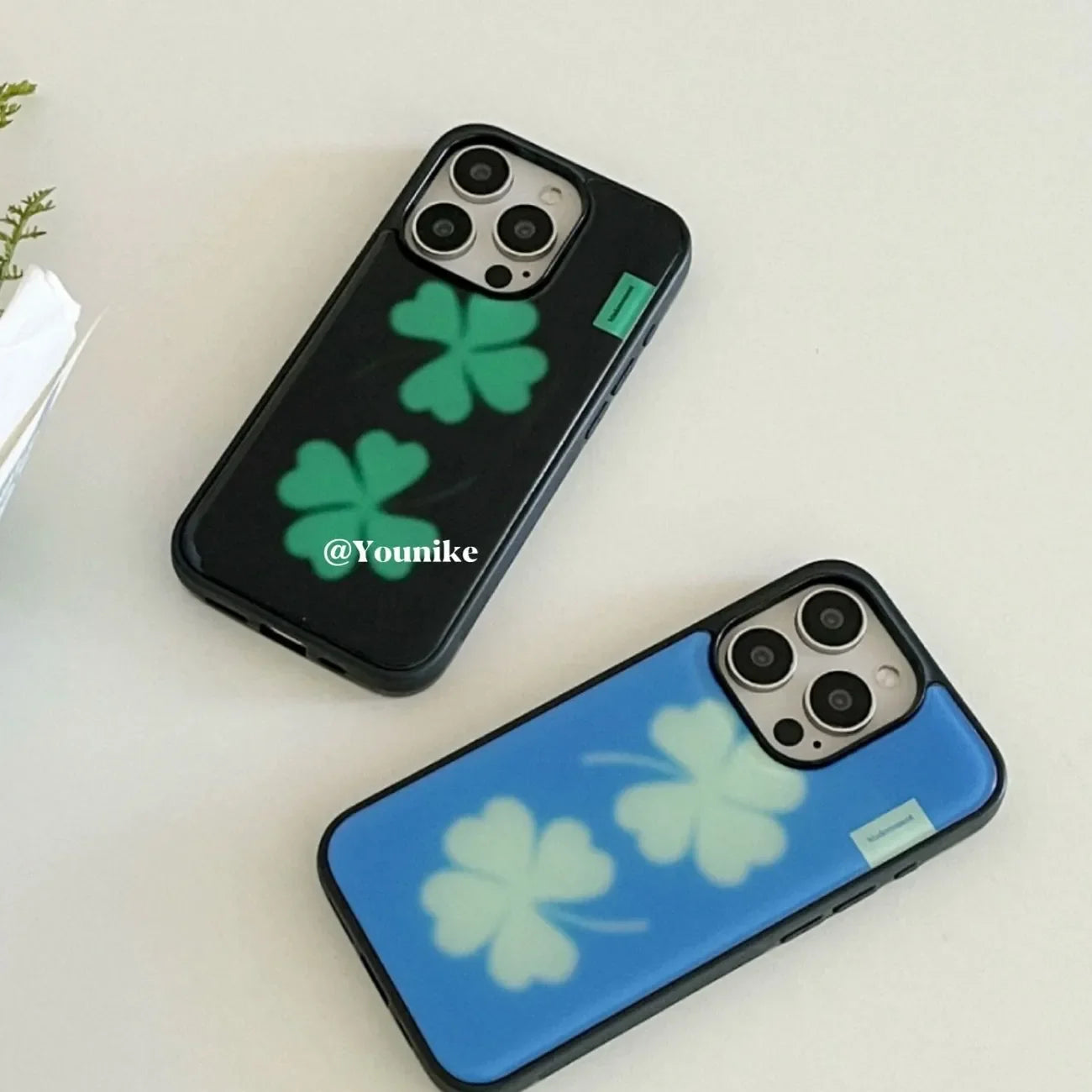Lucky Four Leaf Clover Cute Kawaii Drop Glue Phone Case For iPhone 17 AIR 16 15 14 13 12 11 Pro MAX Plus Y2K Minimalism Cover