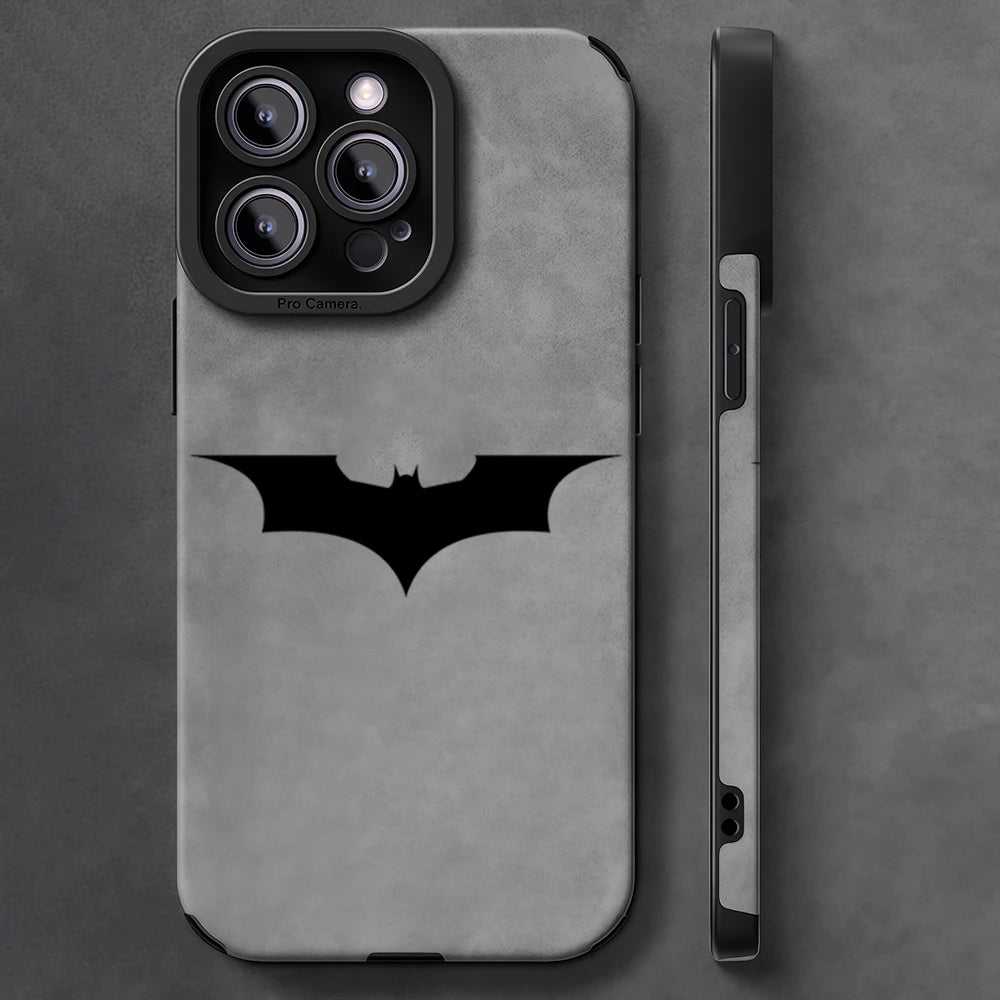 Luxury Leather Lambskin Shockproof Phone Case for IPhone 17 16 Pro Max Air 15 14 13 Max Black B-BatmanS Classic