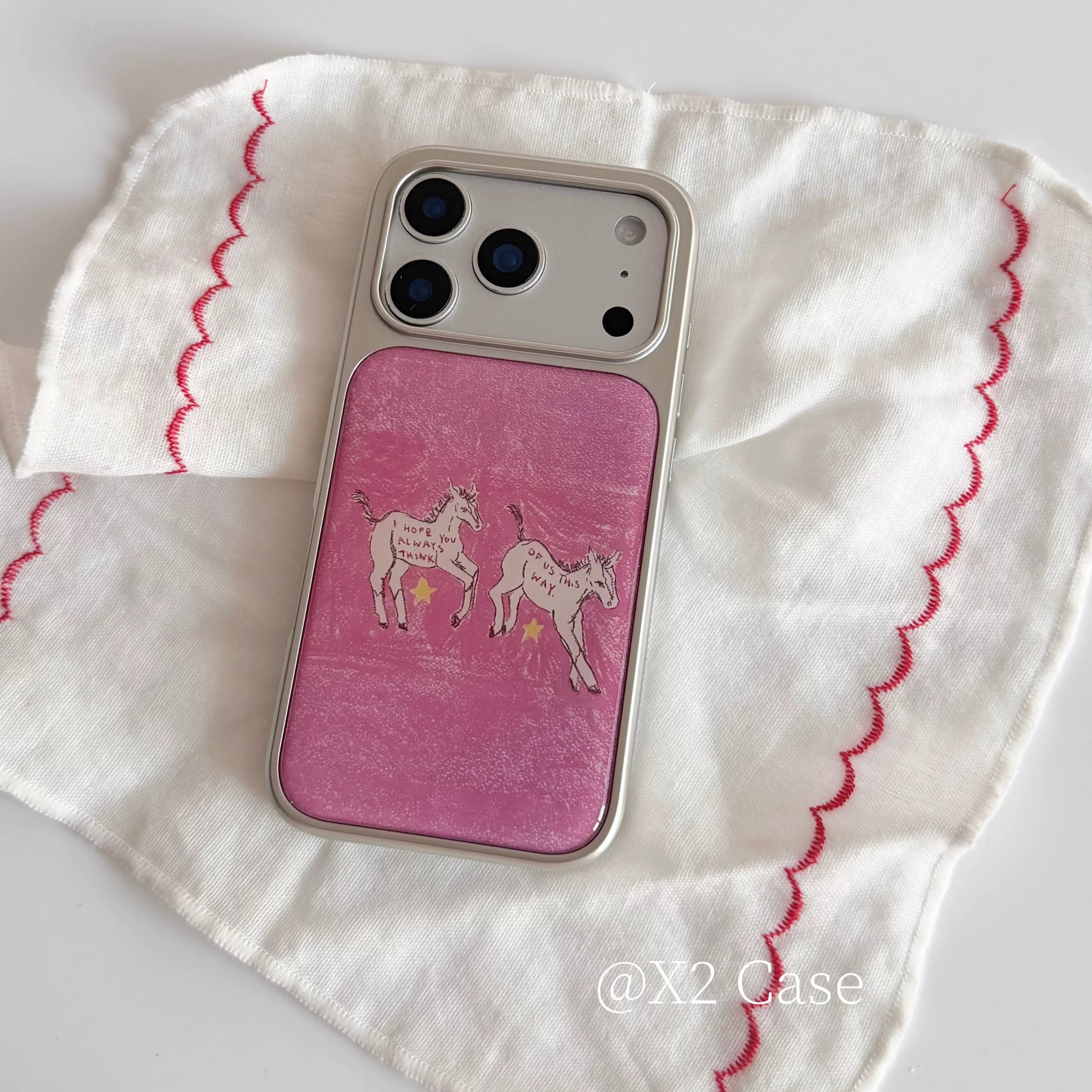 Fashion Dreamy Oil Painting Pink Lines Good Luck Pony Stars Cute Phone Case For iPhone 17 16 15 14 13 12 11 Pro Max Plus Cover