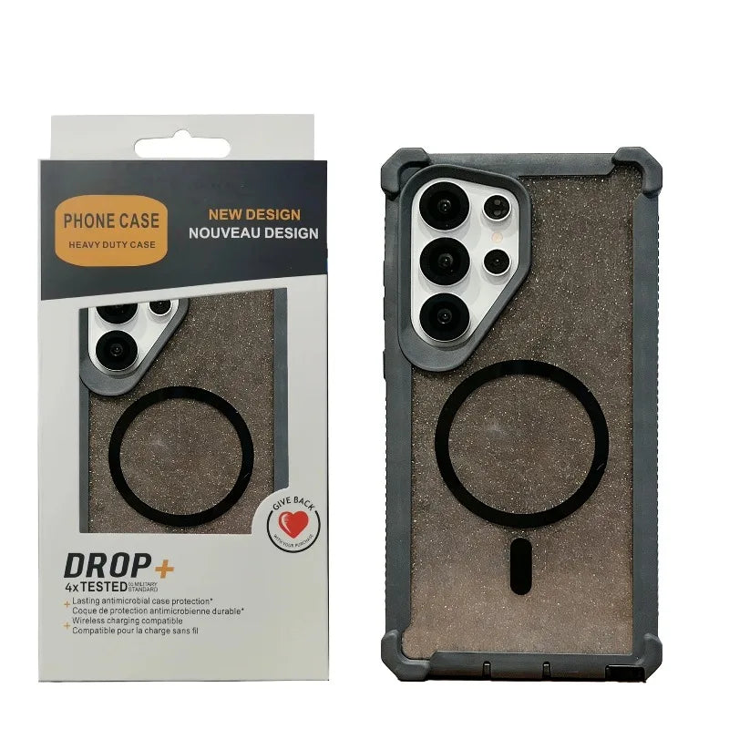 Rugged Aurora Gradient Phone Case For Samsung S26Ultra S25 S24 Plus For MagSafe Four-corner Airbag Anti-fall OTT-BOX Armor Cover