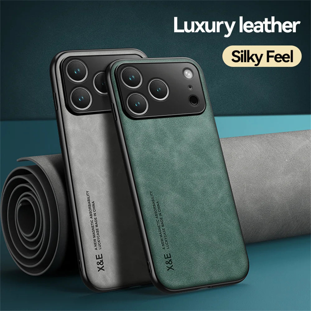 Luxury Shockproof Matte Lambskin Leather Magnetic Phone Case for iPhone 17 Air 16 14 13 12 11 15 Pro Max Mini XR XS 8 Plus Cover