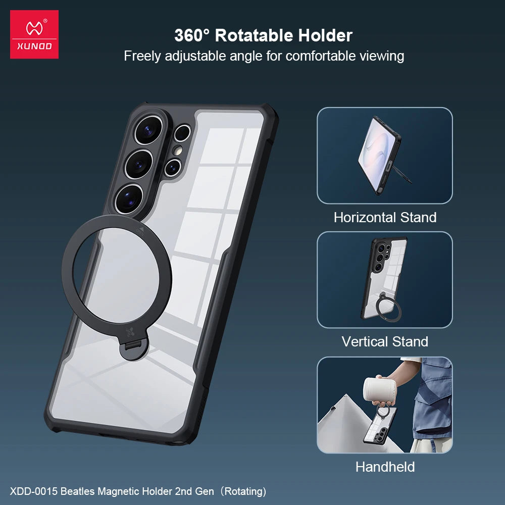 ‌Xundd For Samsung S26 Ultra S26 Plus Magnetic Holder Case - 360° Spin Stand with Airbag Shockproof & Lens Protection Funda