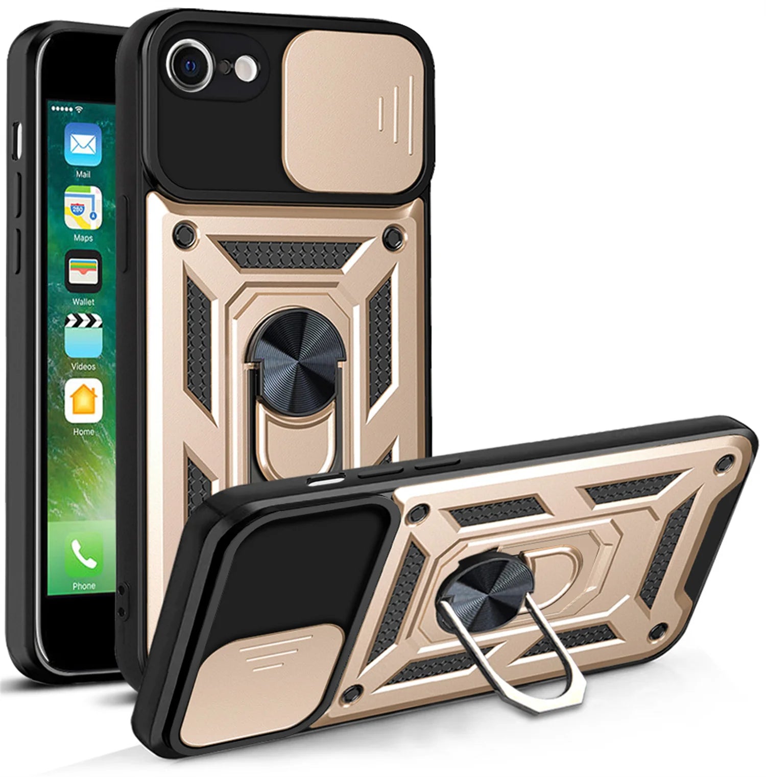 Anti-Scratch Military Grade Armor Case For iphone 7 8 6 6s Plus SE 2020 Phone Magnetic Ring Camera Lens Holder Cover