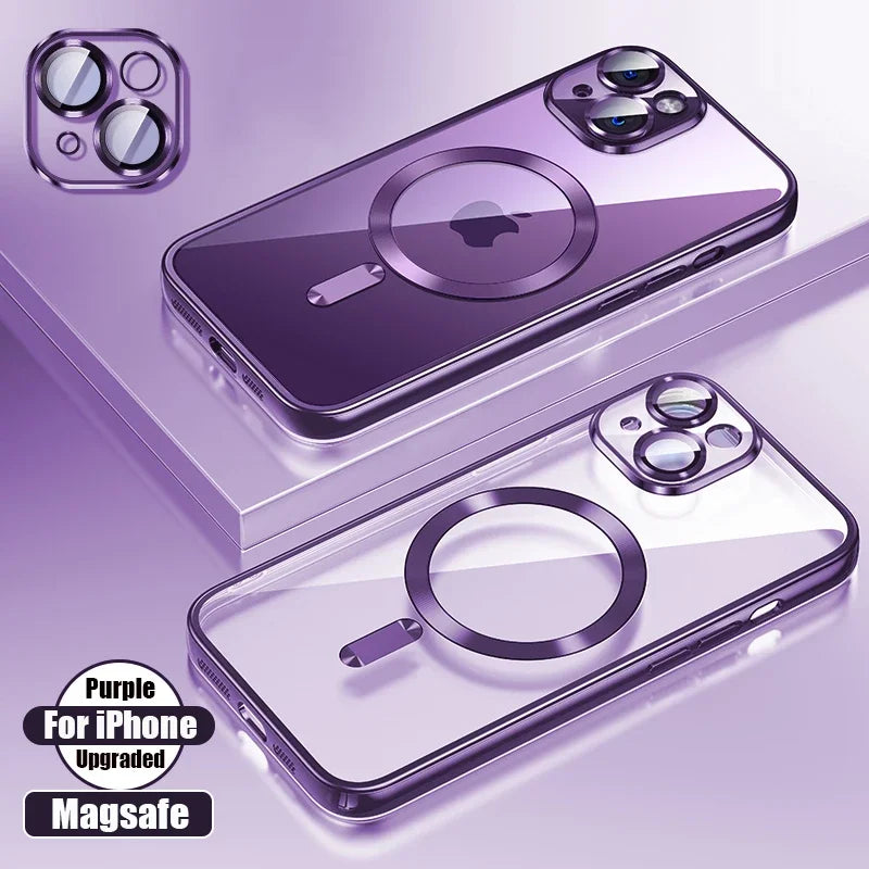 Clear Plating Ultrathin Silicone Case For iPhone 17 Air 16 15 14 13 12 11 Pro Max Magsafe Magnetic Lens Film Protect Cover Pink