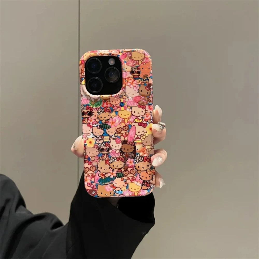Fashion Cute Cartoon Sanrio Hello Kittty Summer Hawaii Phone Case For iPhone 17 Pro 16 15 14 Pro Max Shockproof Hard Cover