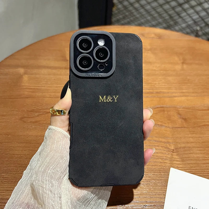 Luxury Lambskin Leather Personalized Customized Initials Name Case For iPhone 17 16 15 14 13 12 11 Pro Max Soft Leather Cover