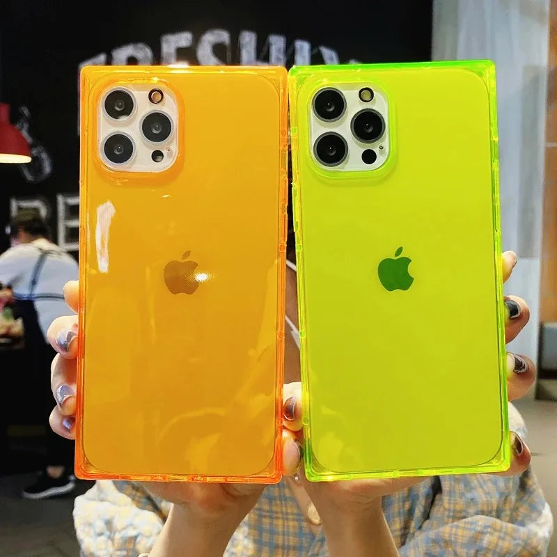 Luxury Fluorescent Color Transparent Phone Case For iPhone 17 Pro Max Air 16 15 14 13 12 11 Plus Soft Shockproof Bumper Cover