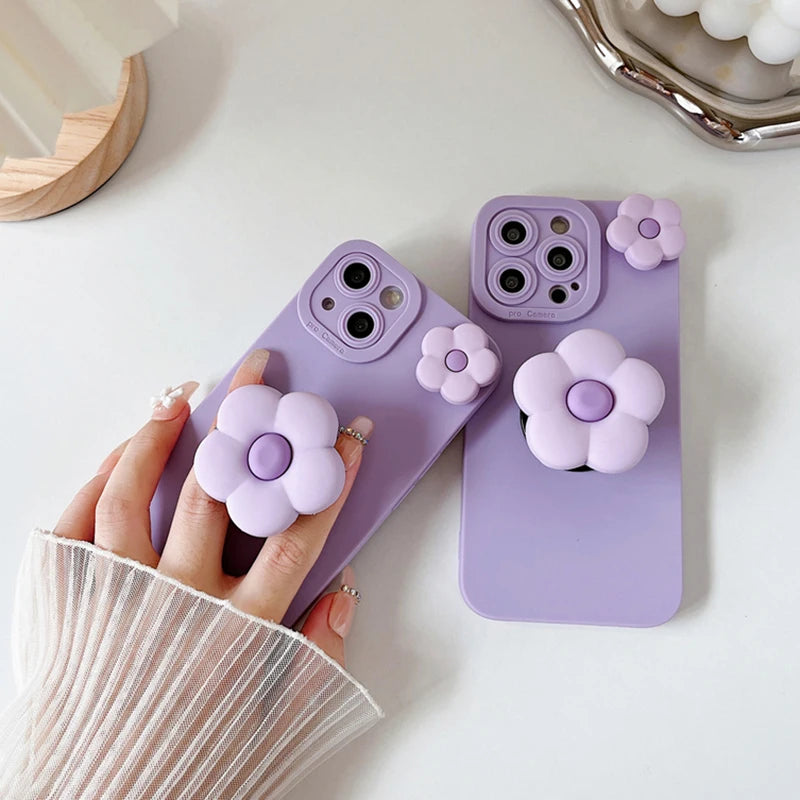 Cute Luxury Flower Holder Case for Samsung Galaxy Note 8 9 10 20 Ultra S8 Plus S9+ S10 Plus S20 S21 Soft Lavender Stand Cover