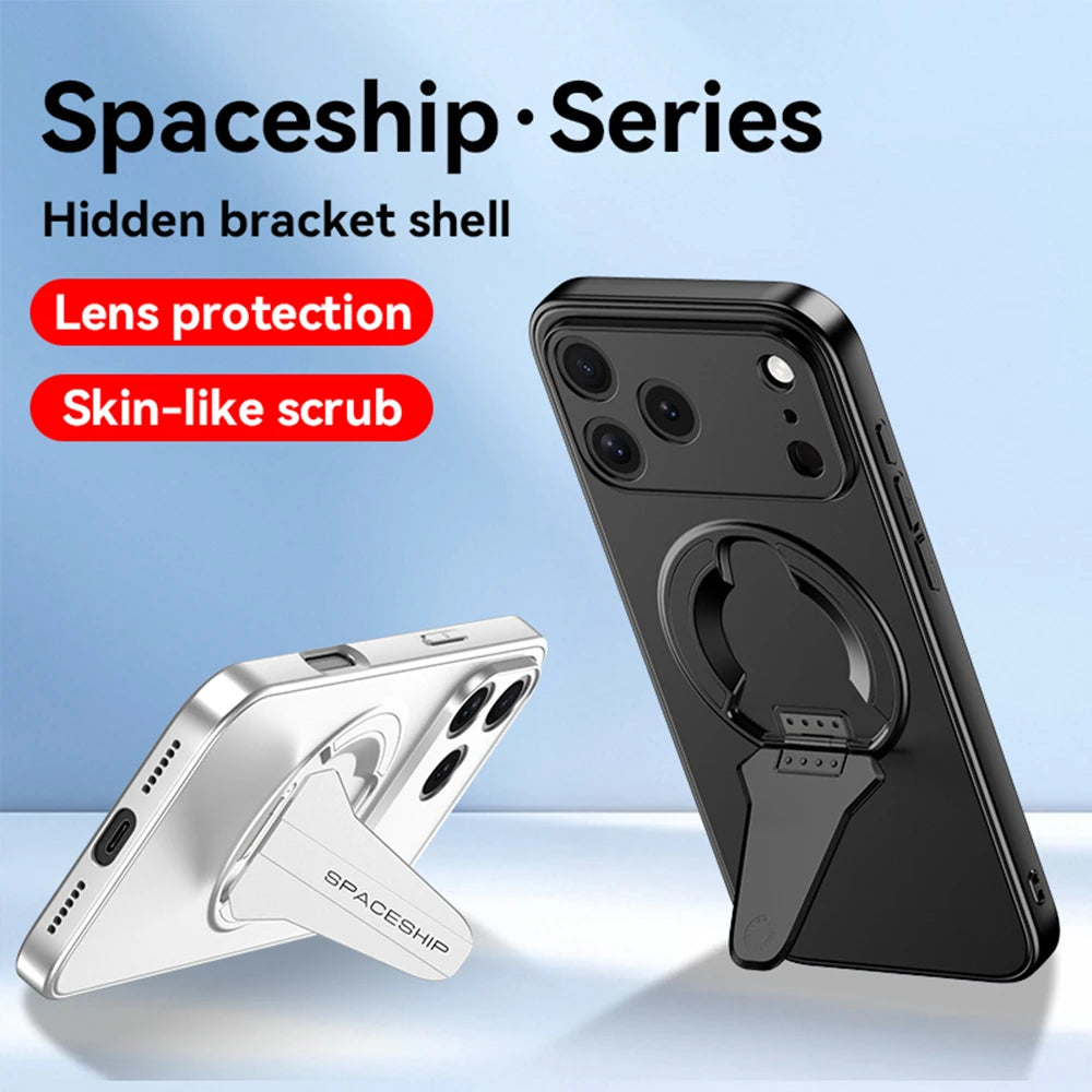 Wireless Charging Cover Lens Protection  Phone Case For iPhone 17 Pro Max 17 Pro 13 15 16 14 Air Luxury Folding Stand Magnetic