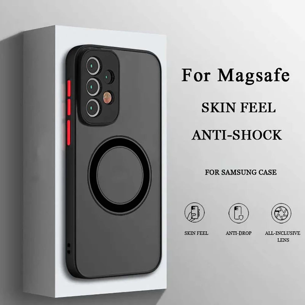 Luxury Magsafe Wireless Charge Case For Samsung Galaxy S20 S21 S22 S23 FE S24 S25 Plus S25 Ultra Shockproof Matte Clear Cover