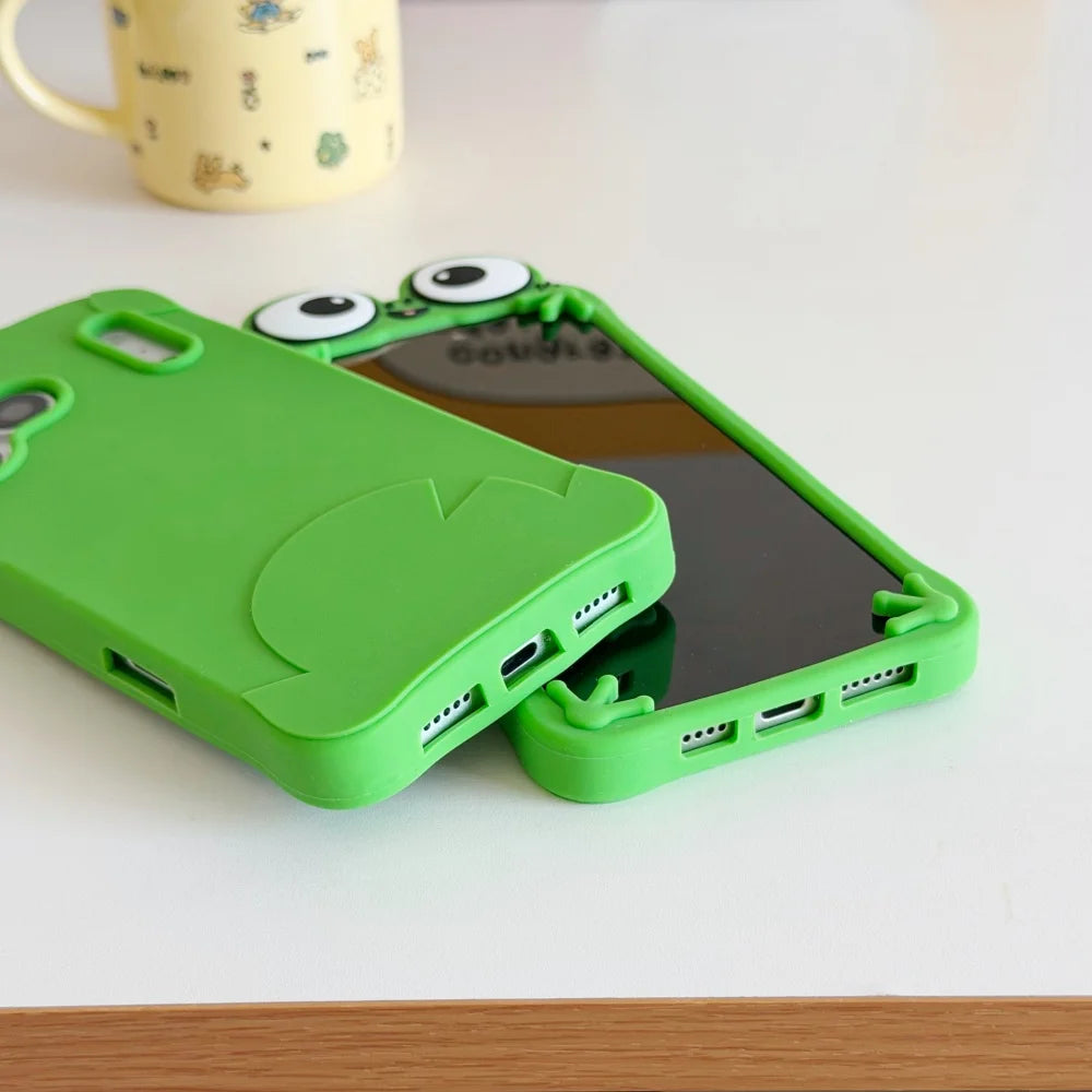 Cute Cartoon 3D Big Eyes Frog For iphone 17promax Soft Case 17 13 14 15 16 pro max Silicone Protective Cover Shock Proof Animal