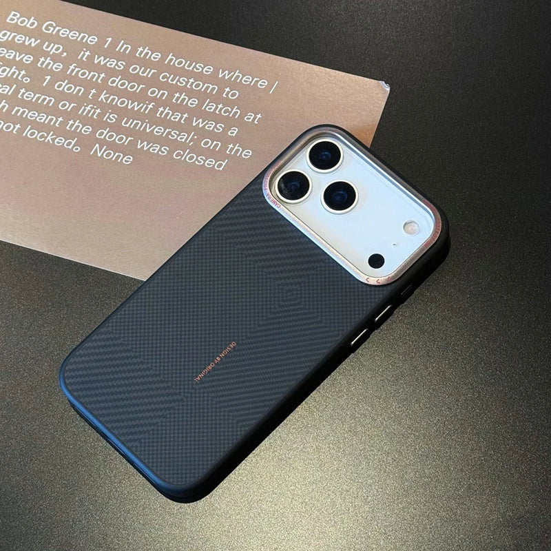 Carbon Fiber Texture for MagSafe Phone Case for iPhone 17 17Pro Max 16 15 14 Magnetic Alloy Lens Wireless Charging Frosted Cover