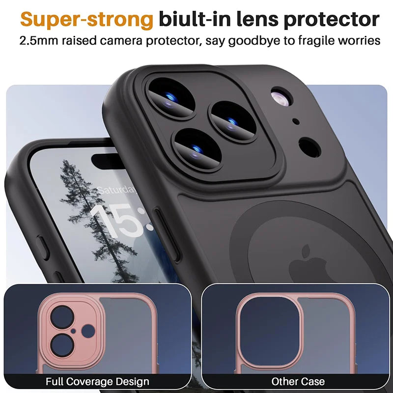 Luxury Armor Shockproof Phone Case For iPhone 17 Air 16 15 14 13 12 11 Pro Max Plus For Magsafe Matte Transparent Magnetic Cover