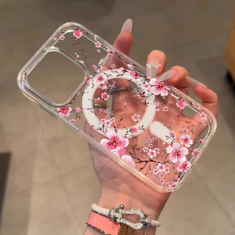 Flower Peach Blossom Phone Case For iPhone 15 14 17 13 12 11 16 Pro Max For Magsafe Shockproof Transparent Silicone Soft Funda