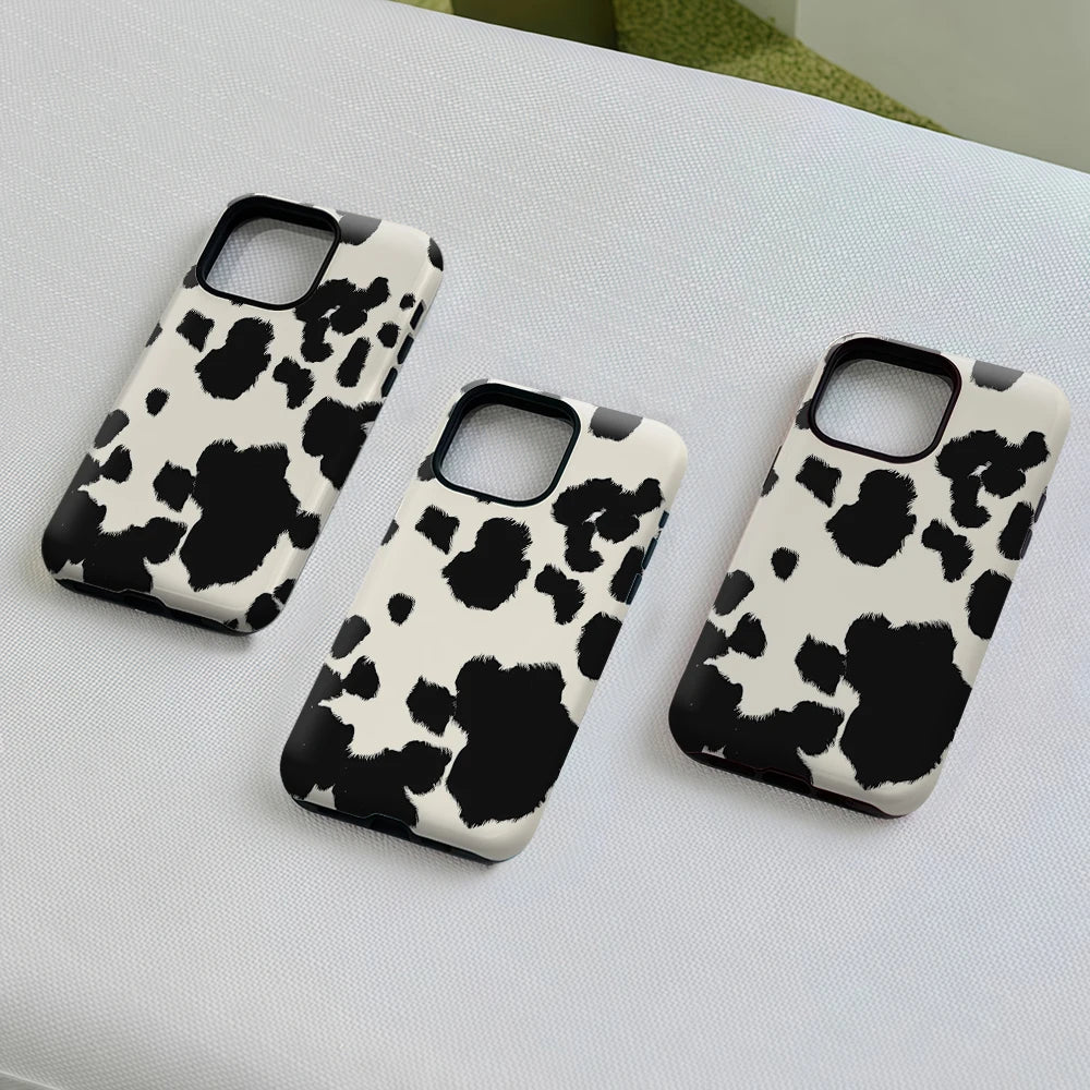 Timeless Black & White Cow Print Phone Case for Magnetic Phone Case for IPhone 17 16 15 14 Pro Max Plus Single Double-layer Case