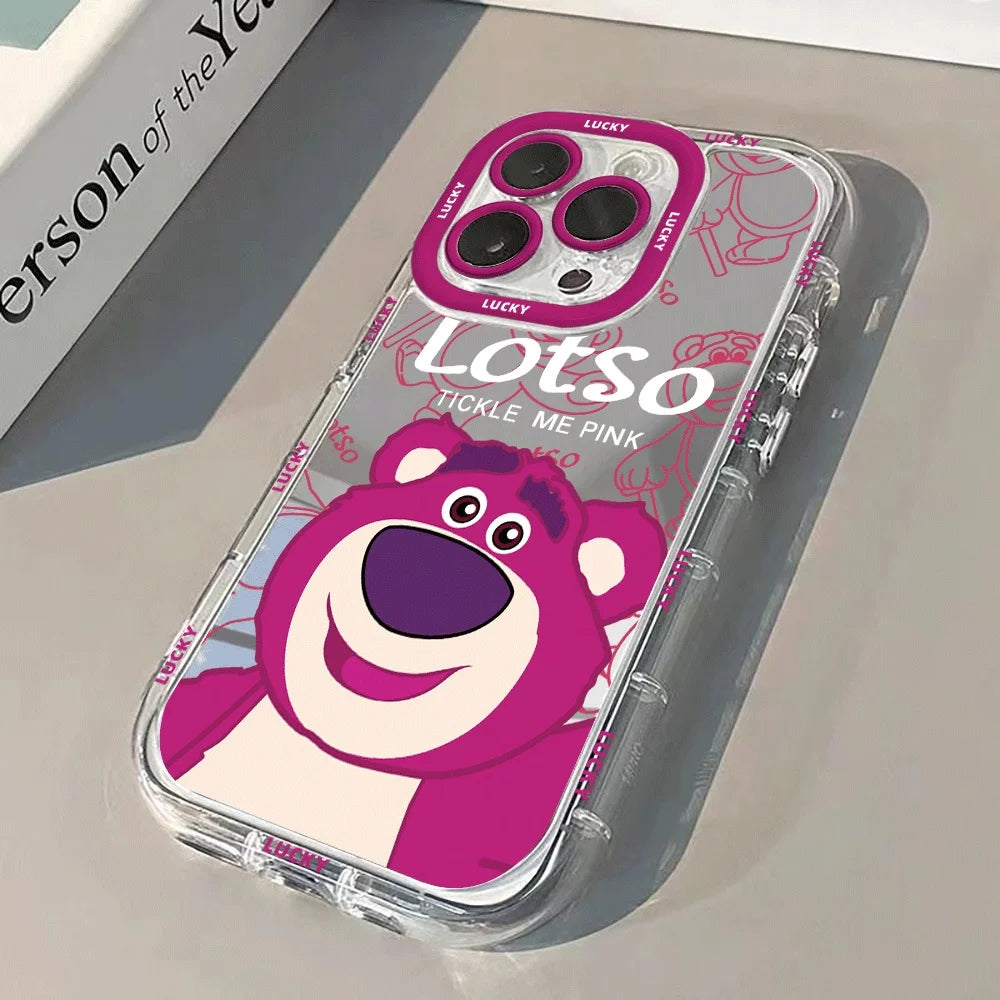 Cheerful Lotso Bear Art Mirror Phone Case For iPhone 17 16 15 14 13 12 11 Pro Max Xs XR 7 8 Plus SE 17Air Soft Shockproof Cover