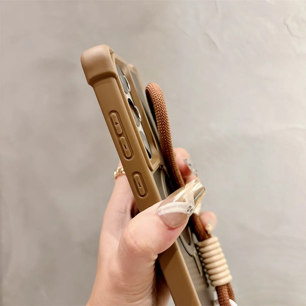 Luxury Lanyard Magnetic Armor Folding Stand Phone Case For Samsung S24 S25 Plus S23 Ultra 5G Shockproof Protective Back Cover