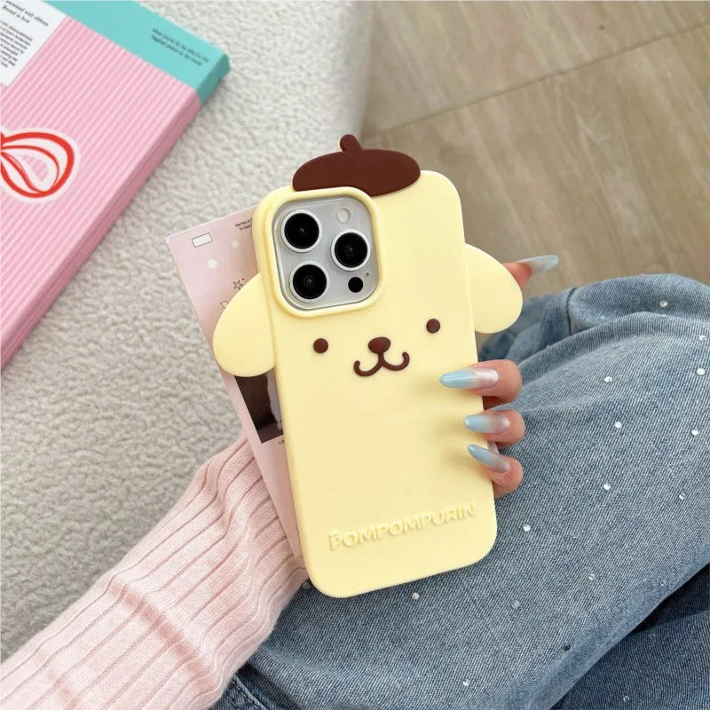 Cute 3D Cartoon Sanrio Pom pom purin Phone Case For iPhone 17 16 15 14 13 12 Pro Max Plus Soft Silicone Cover