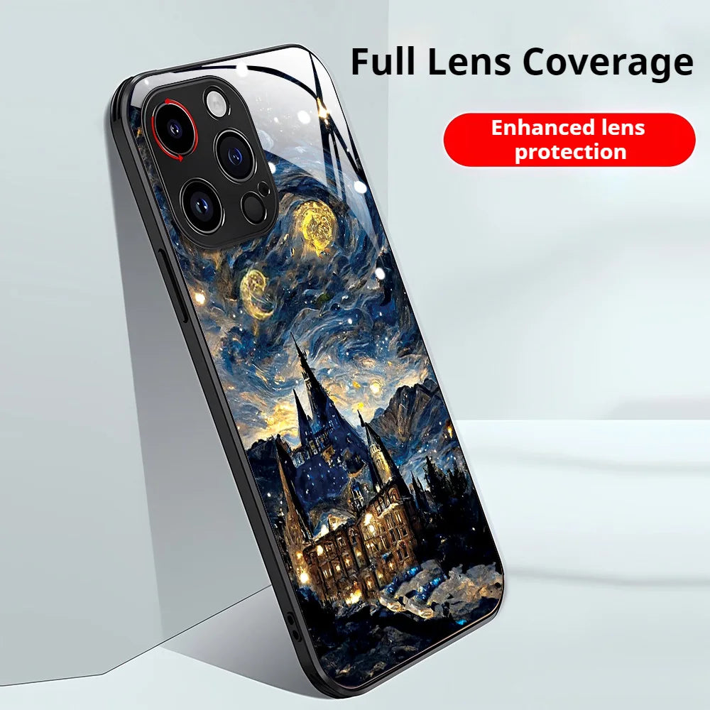 Tempered Glass Case For iPhone 12 Pro Max Cases iPhone 17 Air 16 15 14 13 12 11 Pro Plus X XS XR 7 8 SE Funda Cosmic World Cover