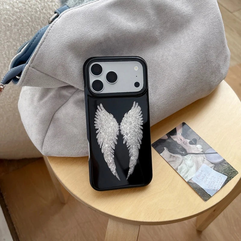  Luxury Laser Cute Cartoon Angel wings Baby Black Phone Case For iPhone 15 16 17Pro Max Y2k Angel wings pendant﻿﻿﻿﻿﻿﻿﻿﻿﻿﻿﻿﻿﻿﻿﻿﻿