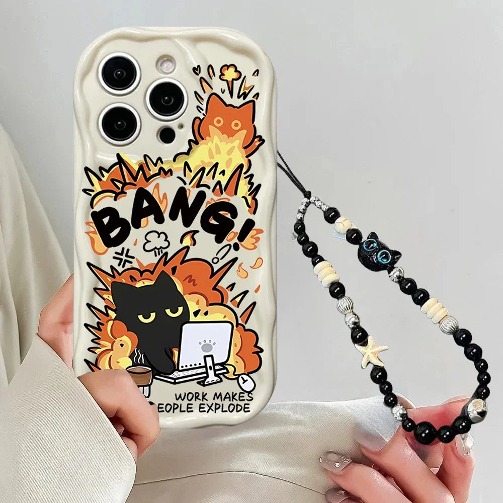 Cartoon Cat Animal Red Apple Fruit Phone Chain Case For Xiaomi Redmi Note 15 14 13 12 Pro Plus 5G 4G Redmi 15C 15A 14C 13C 12C