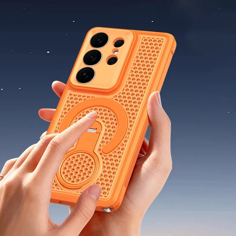 360° rotating bracket magnetic phone case for Samsung Galaxy S26 S25 S24 S23 FE Plus Ultra breathable shockproof bumper cover