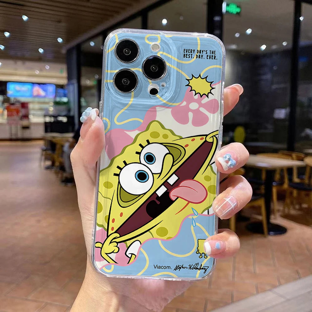 Cute SpongeBobs S-SquarePants Phone Case for iPhone 17 Air 16 15 14 Plus 13 12 11 Pro Max X Xs XR 8 e Soft TPU Transparent Cover