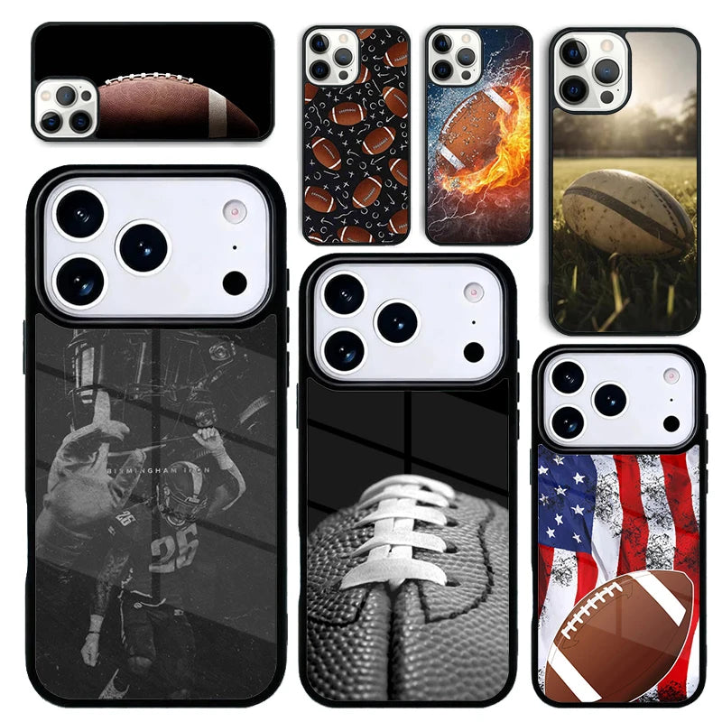Capa Case for iPhone 17 Air 16 Pro Max 15 Plus 11 13 Mini 14 12 Back Phone Cover American Football Rugby Ball