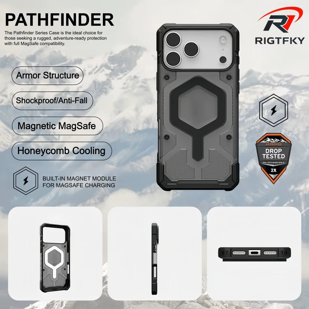 Original PathFinder Phone Case For iPhone 17 Air 16 Pro Max 15 14 13 12 MagSafe  Shockproof Armor Magnetic Protector Clear Cover