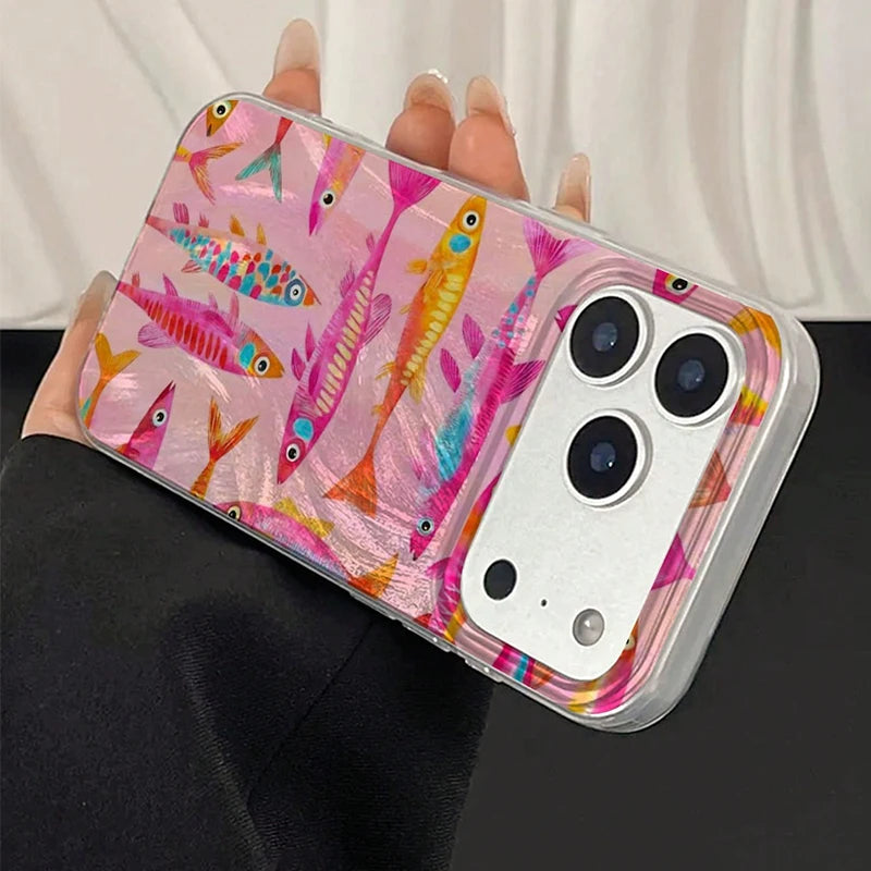 Ocean Minimalist Fish Pattern Phone Case For iPhone 17 16 15 14 Pro Max 13 12 11 7 8 Plus 16E 17E XS X XR Shockproof Back Cover
