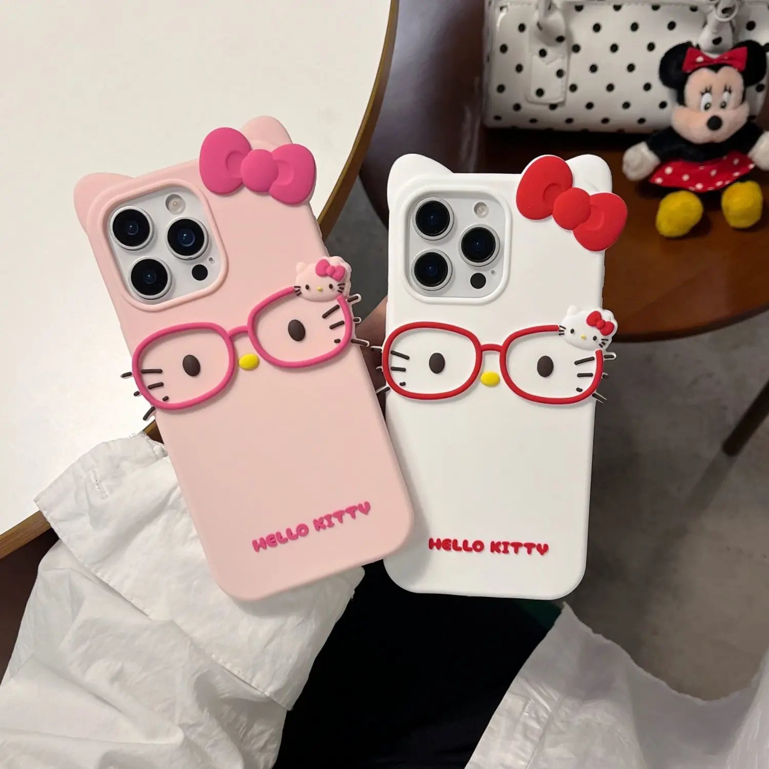Sanrio 3D Cartoon Glasses Hello Kitty Phone Case For iPhone 17 Promax 16 15 14 13 12 Pro Max 11 So Cute Y2K Soft Silicone Cover
