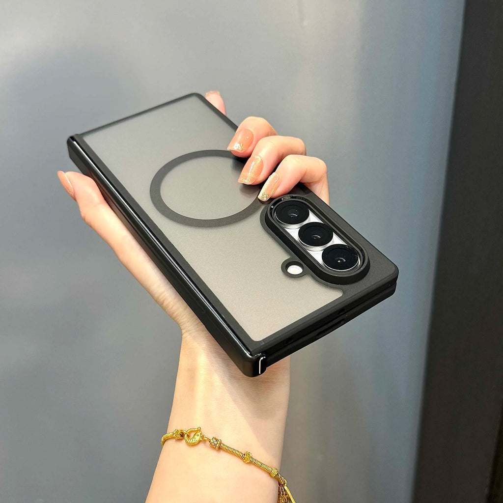 Matte Translucent TransparentHard PC Hinge Magsafe Case For Samsung Galaxy Z Fold 7 6 5 Magnetic Wireless Soft Frame Back Cover