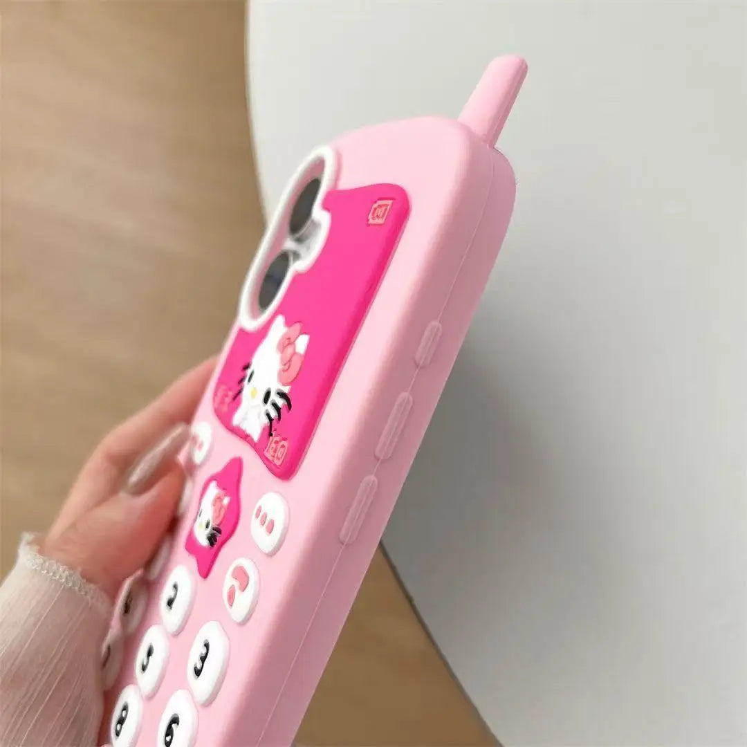For iPhone 17 Promax 16 15 14 13 12 Pro Max Phone Case 3D Sanrio Hello Kitty Retro Mobile Phone Cartoon Y2k Soft Silicone Cover