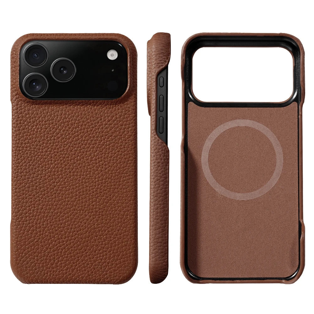 LANGSIDI Cowhide Genuine Leather for Magsafe Case for iPhone 15 16 17 Pro Max Air 17Pro 16Pro Lens Protective Shockproof Cover