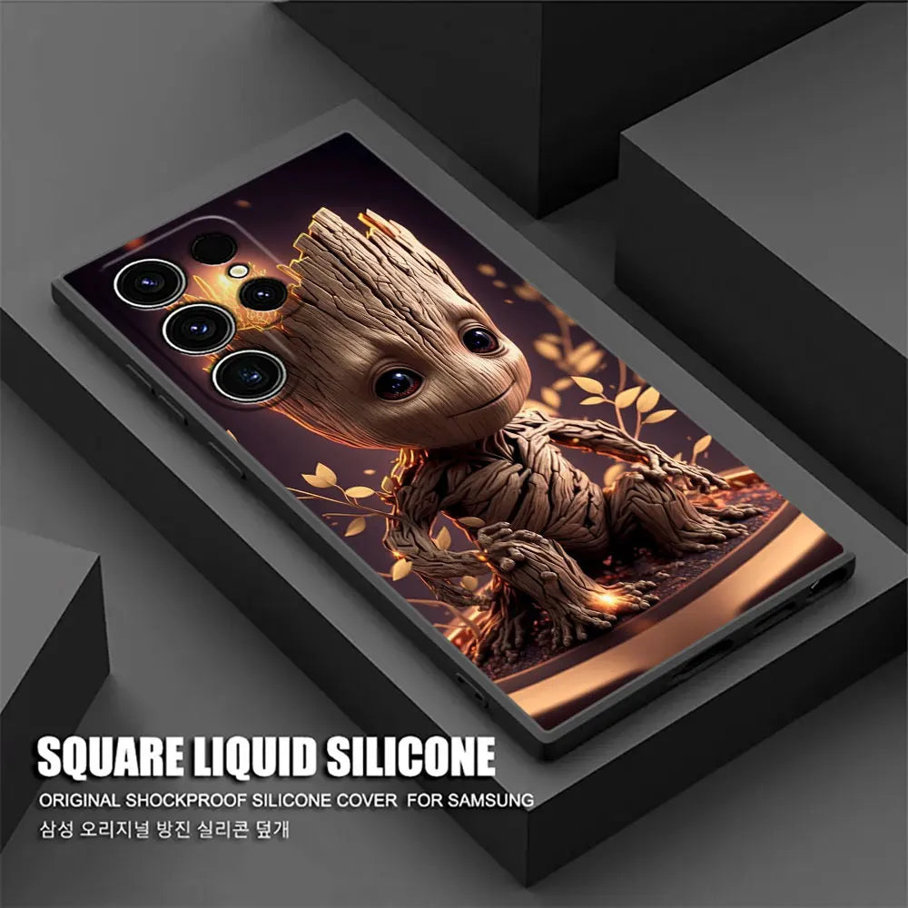 Cute Marvel Baby Groot Rocket Phone Case for Samsung Galaxy S26 S25 Ultra S24 S23 Ultra S22 Plus S21 S20 S21 FE S26 Ultra Funda