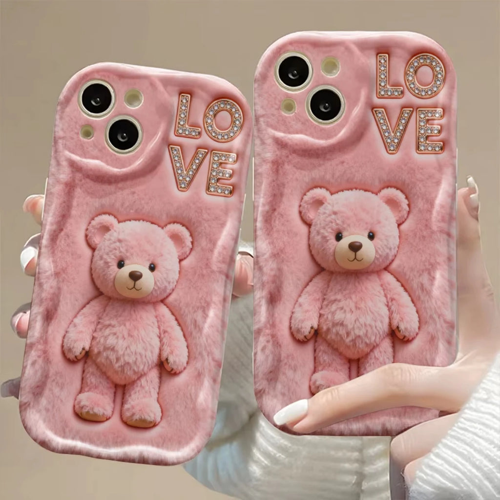 Cute Pink Teddy Bear & Love Phone Case for Xiaomi Redmi Note 15 14 13 12 11 Pro Plus 4G 5G 15C 14C 13C 12C 10 10C 9 9A 9C Cover