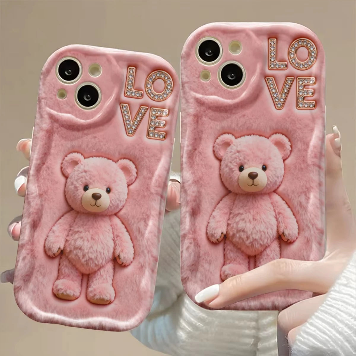 Cute Pink Teddy Bear & Love Phone Case for Xiaomi Redmi Note 15 14 13 12 11 Pro Plus 4G 5G 15C 14C 13C 12C 10 10C 9 9A 9C Cover