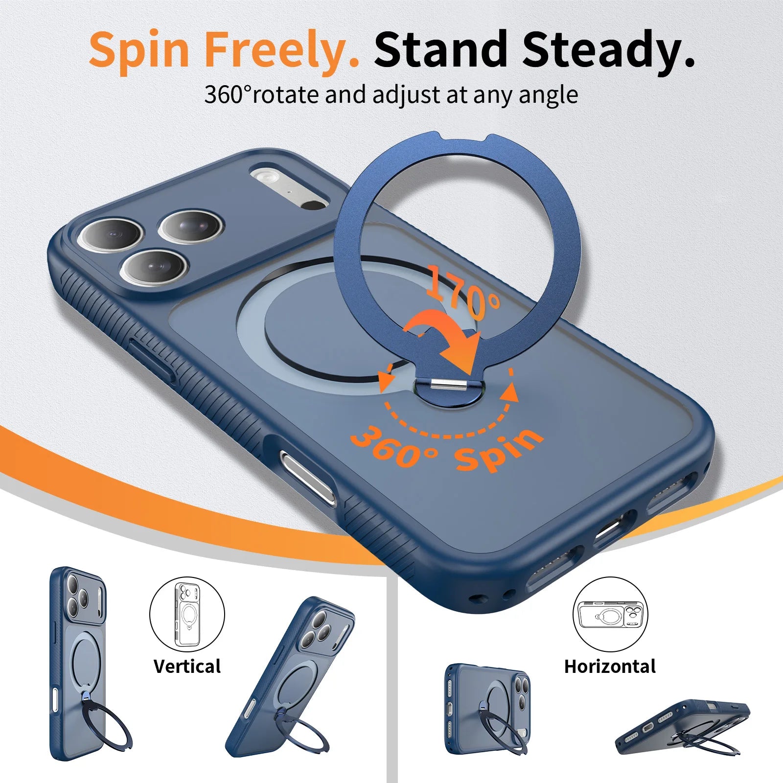 360 Ring Rotating Magnetic Stand Case For iPhone 17 Pro Max 16 16Pro Holder Wireless Skin Plastic Shockproof Lens Protect Cover
