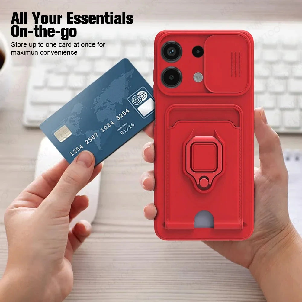 Slide Camera Ring Holder Case For Xiaomi Redmi Note 13 Pro 12 11S 10S 10 11 Pro Plus Redmi 13C 12C 12 10C 10A 10 Silicone Cover