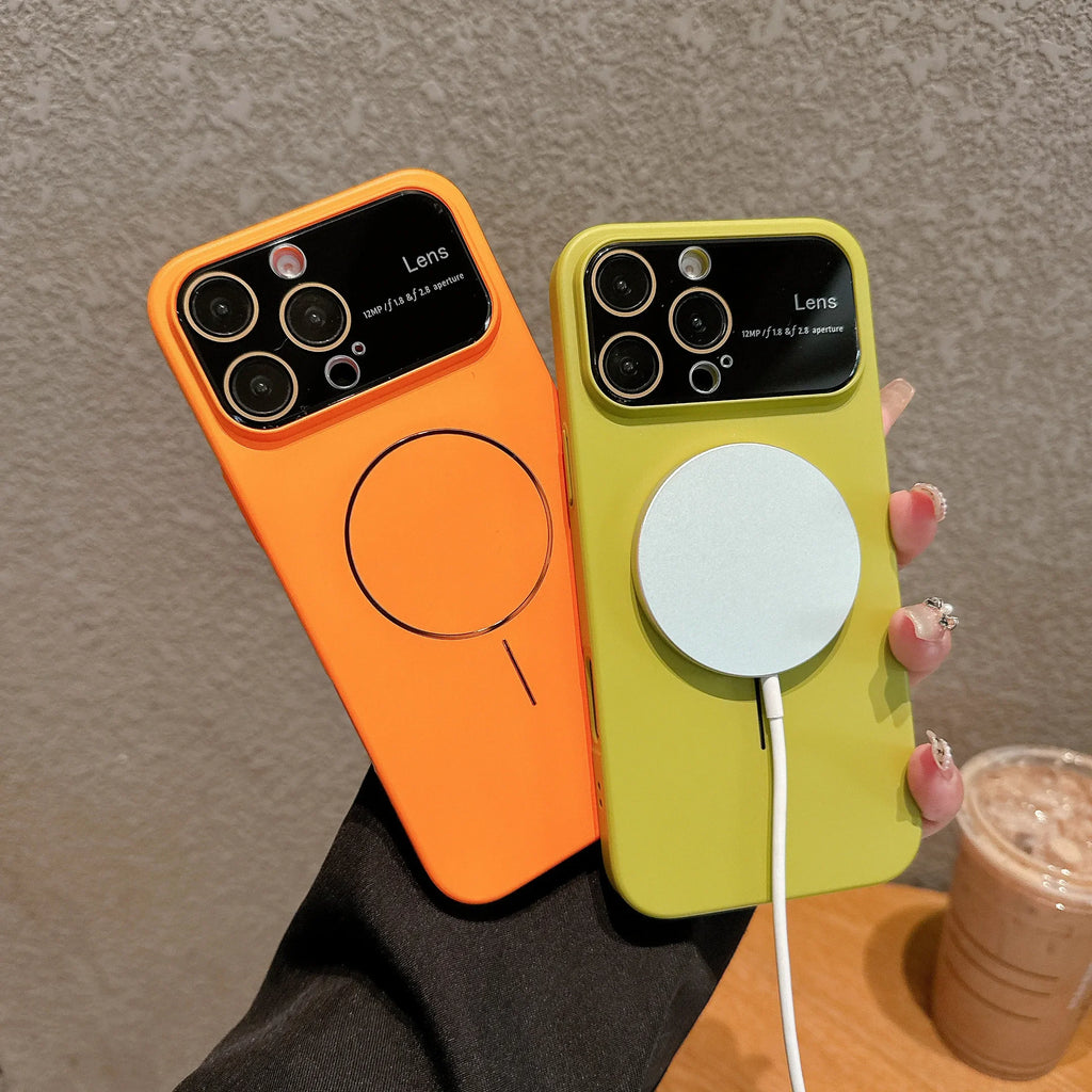 Magnetic Large Window Lens Protection Phone Case For iPhone 11 12 13 14 15 16 17 Pro Max 17 Air PC Thin Circle Hard Phone Cover