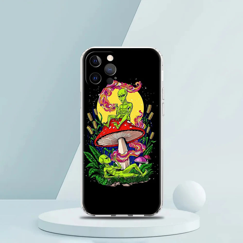 Cartoon Alien Cute Case for iPhone 16 15 14 13 12 Pro Max Cover Transparent Soft for iPhone 11 Pro Max 7 8 Plus XS XR Bags Capas