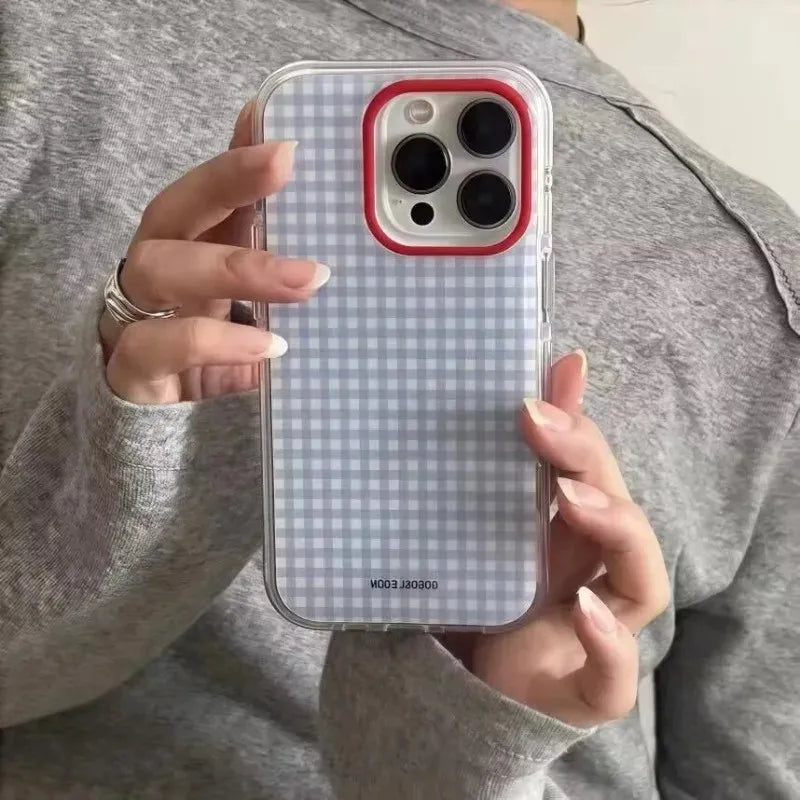 Fashion Blue Checkered Phone Case For Samsung Galaxy A37 A57 A16 A07 A17 A36 A26 A56 A55 A35 A25 A15 A05s A54 A24 A14 A13 4G 5G