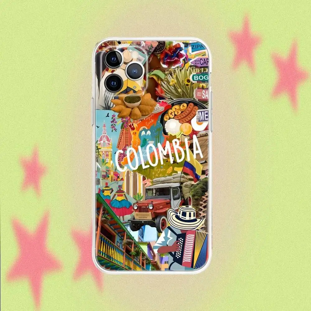 Colombia Summer Latina Phone Case For iPhone 17,16,15,14,13,12,11 Pro,Max,Plus,Air,X,XS,XR,SE,Mini Transparent Soft