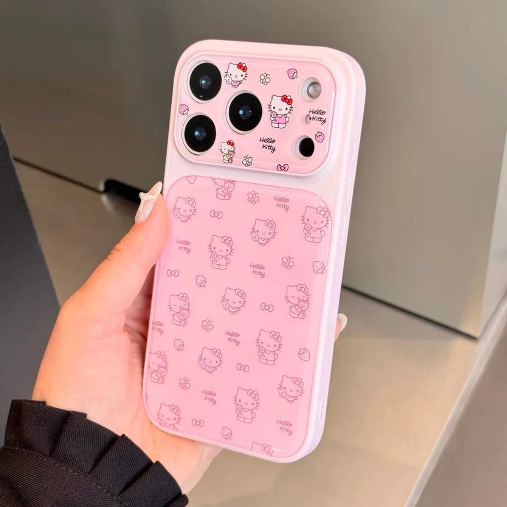 Cute Pink Sanrio Full Screen KT Camera Protection Phone Case For iphone 17 16 15 14 Pro Max Acrylic Shockproof Hard Back Cover