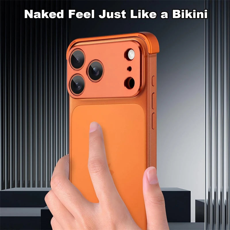 Orange Metal Frameless Bumper Case for IPhone 17 Air 16 15 14 13 12 Pro Max Plus 17Air 17Pro Camera Lens Protection Corner Cover