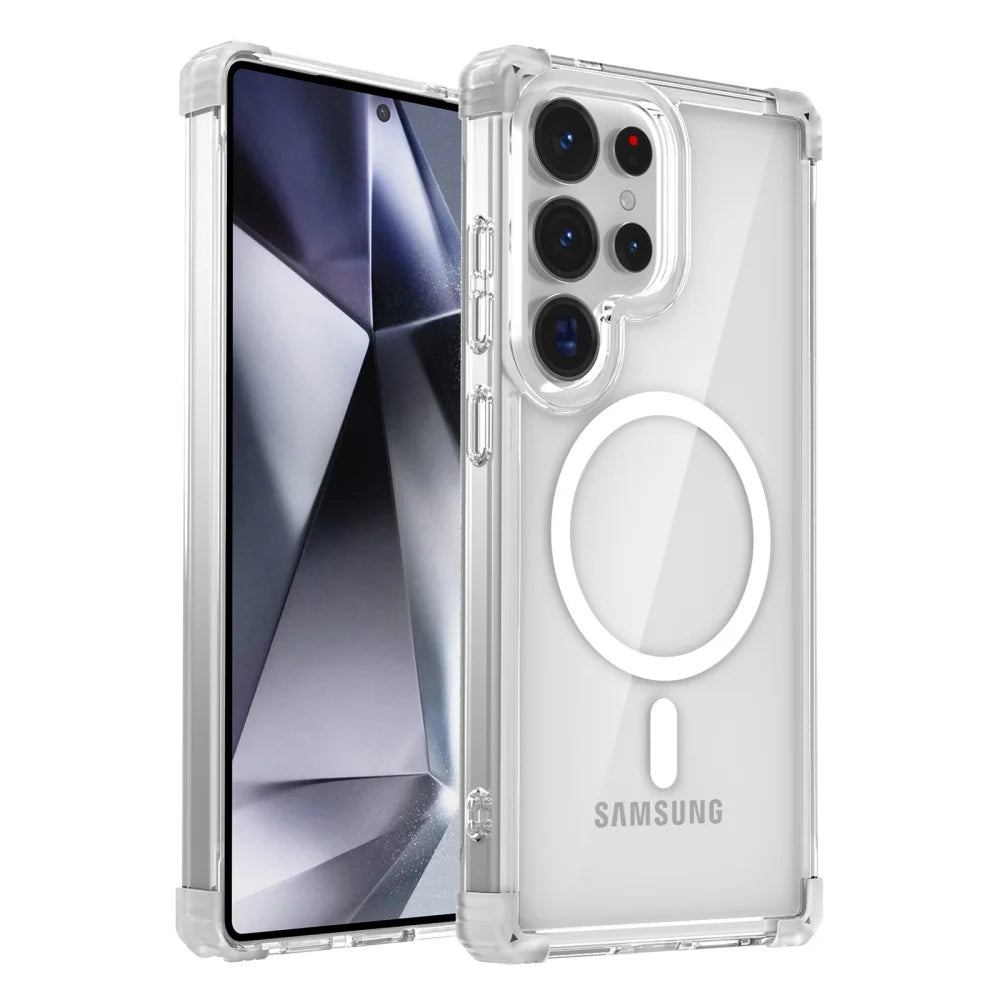 Shockproof Clear For Magsafe Case For Samsung S25 S26 S24 S23 S21 Ultra Plus S23 FE Note20 Four Corner Anti Fall TPU Soft Cover